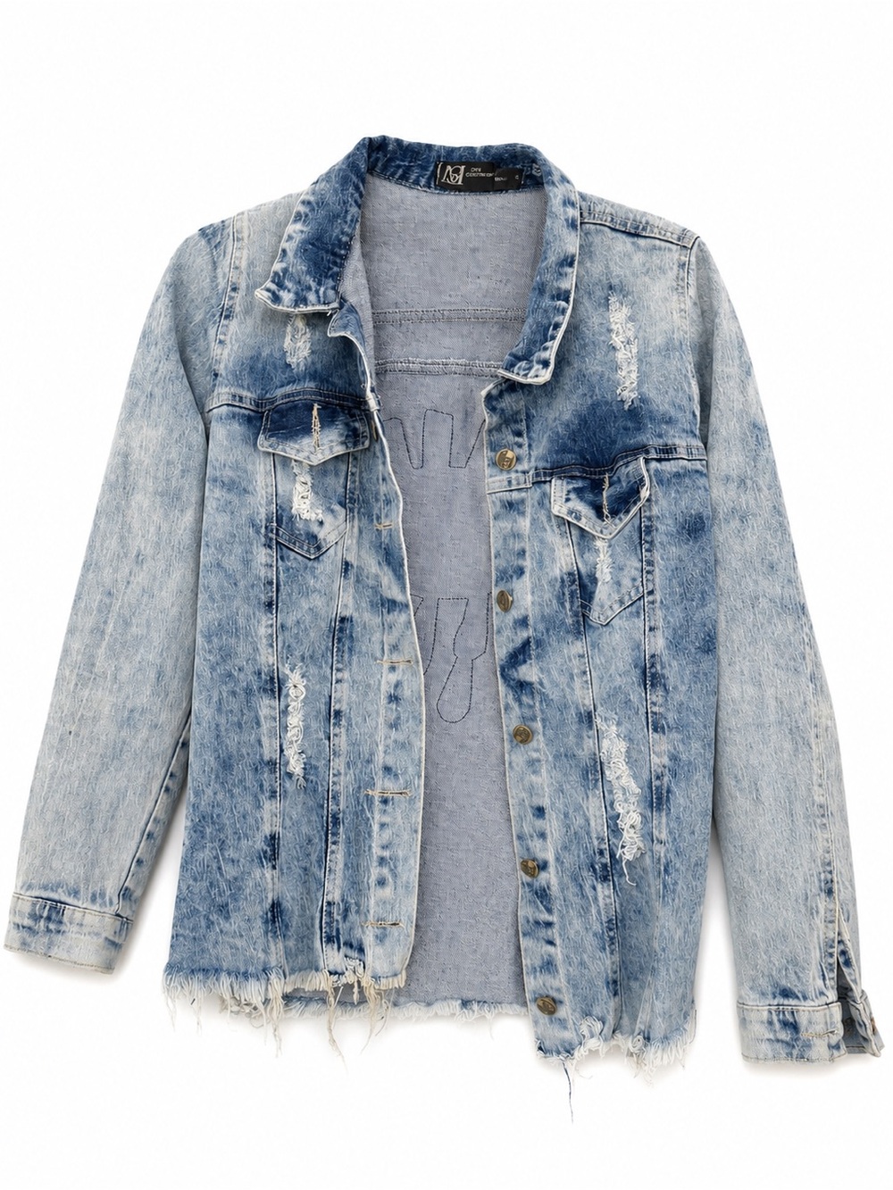 Light Wash Denim Jacket with Eye Patch Detail - Picture 2 of 2